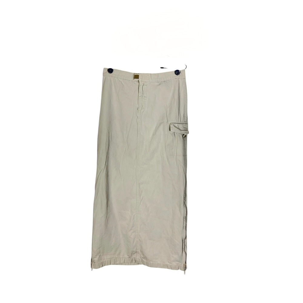Old Navy Vintage Cargo Maxi Skirt Beige Khaki Side Zip Slit Utility Size 8